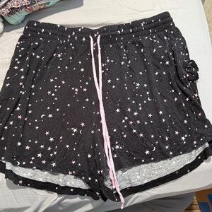 Black Starry Night Shorts with Pink Drawstring